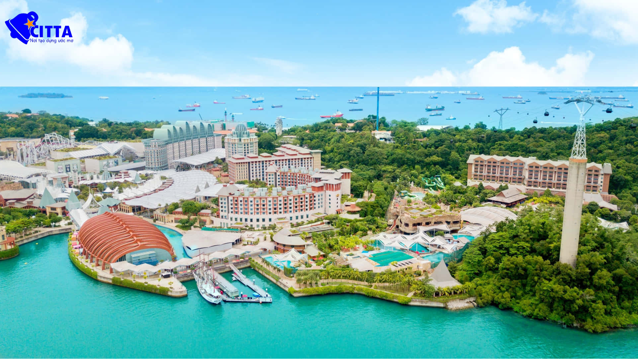 Cảnh đẹp Singapore đảo Sentosa biển xanh